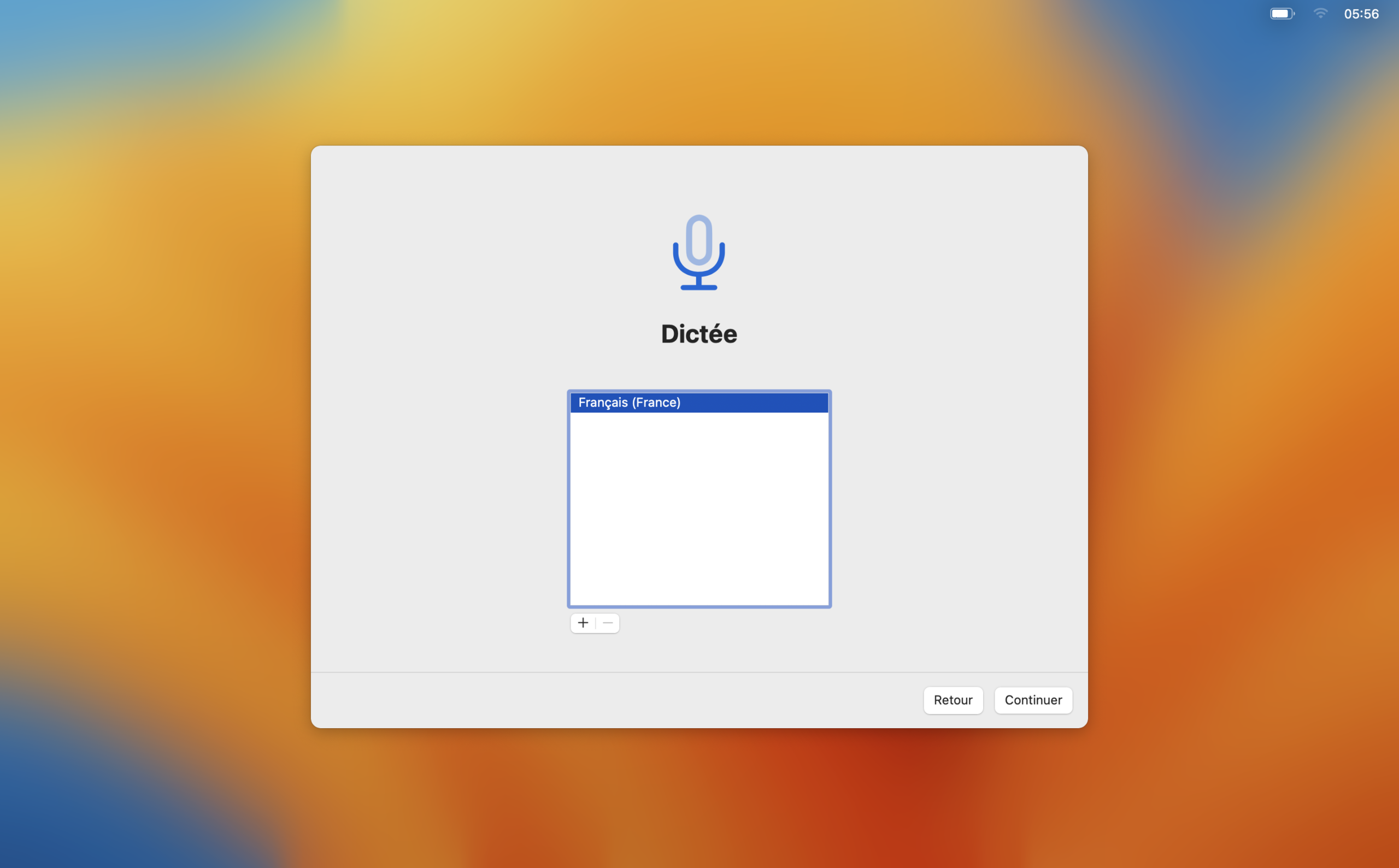 Choix de la langue de dictée pour configurer la langue dans la quelle vous aller parler à votre Mac